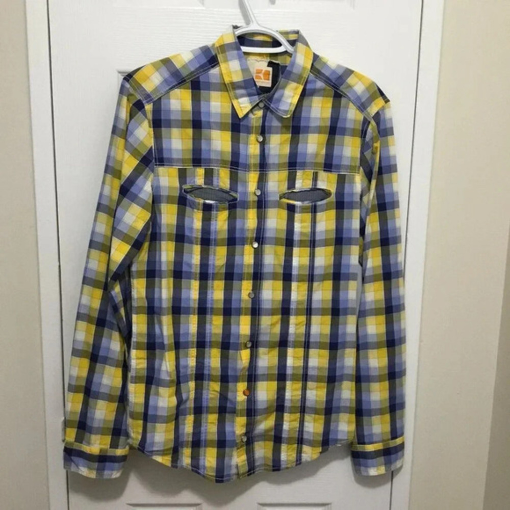 Boss Orange - Hugo Boss Yellow Blue White 100% Cotton Shirt Sz M